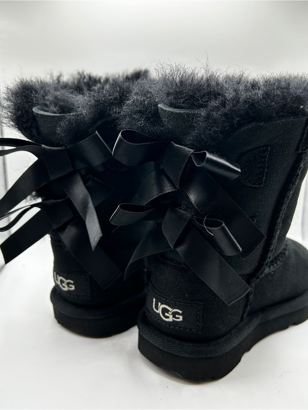 UGG Kids Bailey Bow II Boots Black Suede Size 7 T New Adorable!